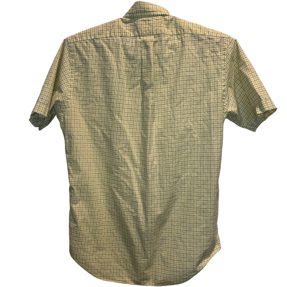 Ralph Lauren Button Down Shirt S Mens Yellow Blue Check Classic Fit Short Sleeve